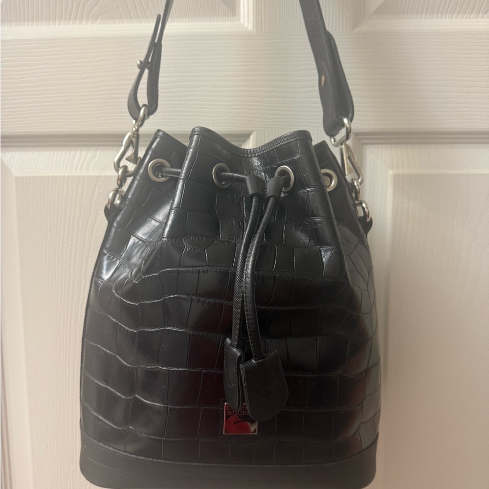 Dooney & Bourke Black AWL Croc-Embossed Hobo Bag